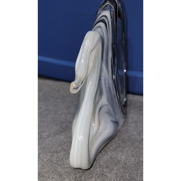 Wagon Hill Cherokee Black White Fluid Swan Hand Made Art Glass Trinket Dish SEE - Picture 7 of 8